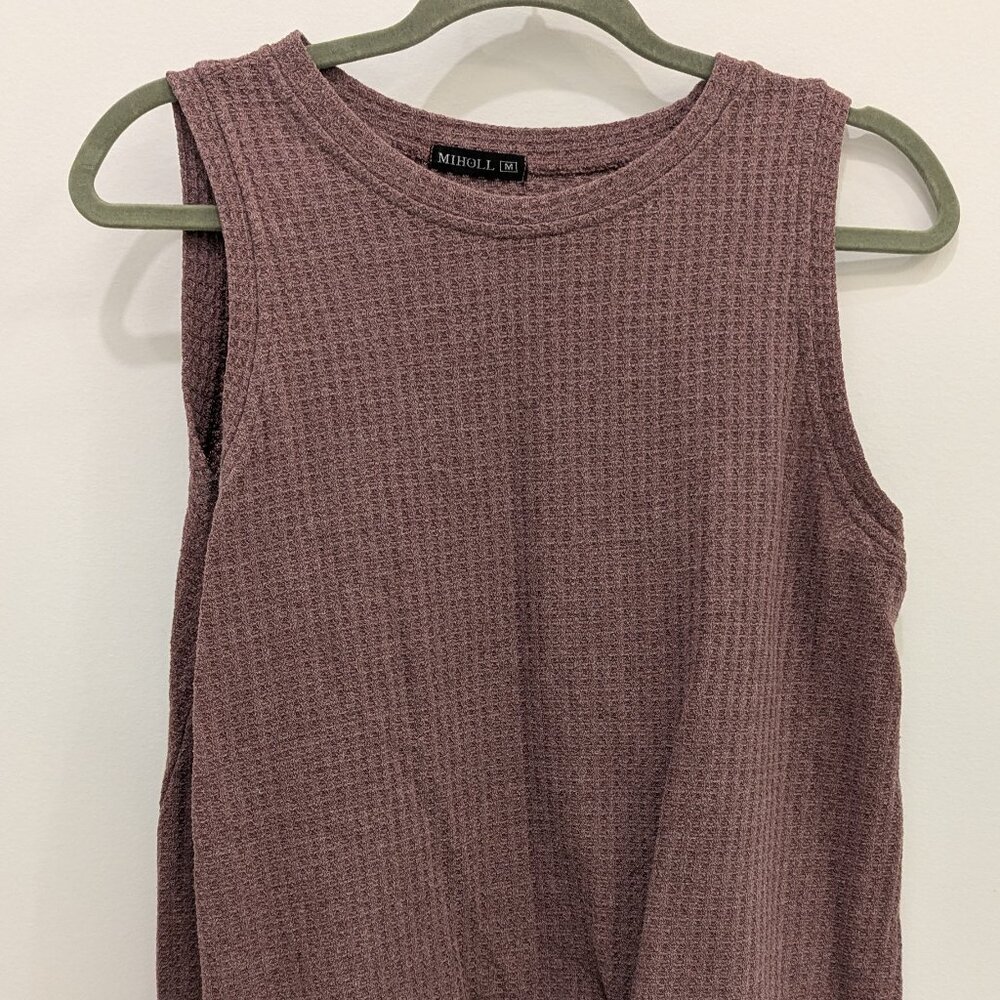 Miholl Mauve Sleeveless Twist Knot Waffle Tank Top